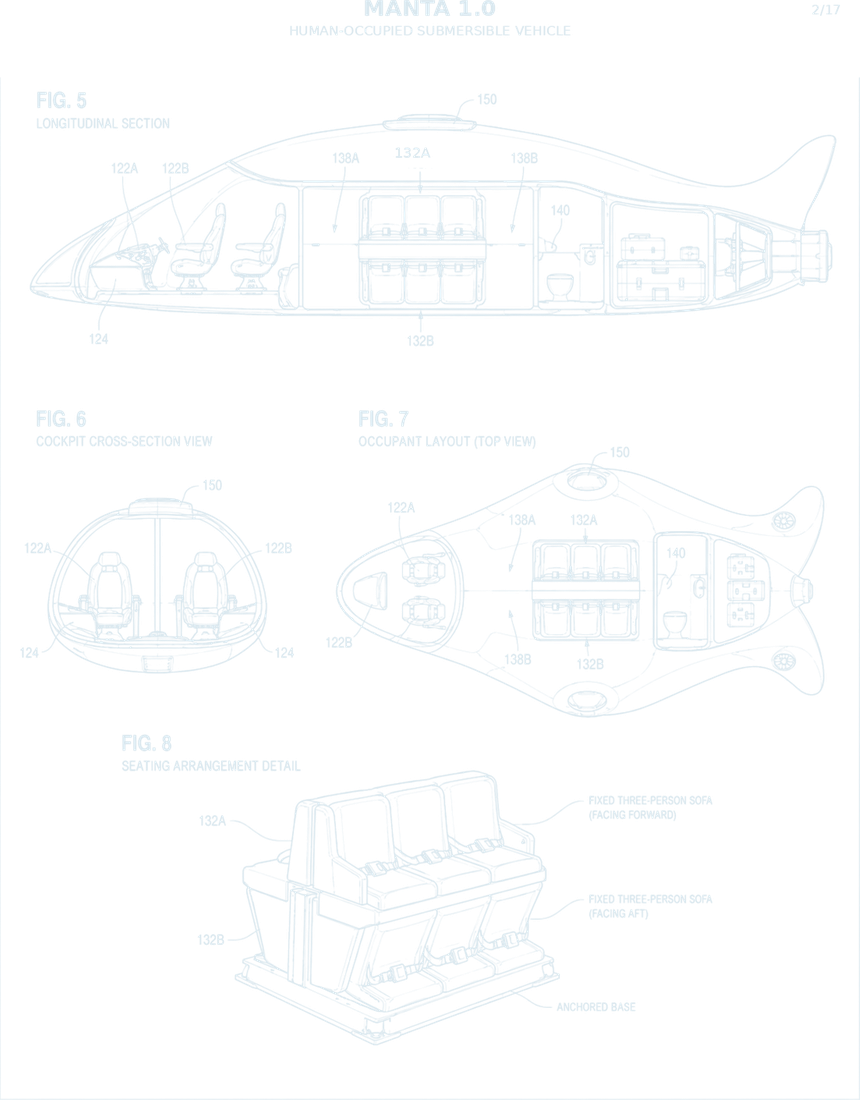 Patent line-art of Manta 1.0 cockpit and passenger cabin